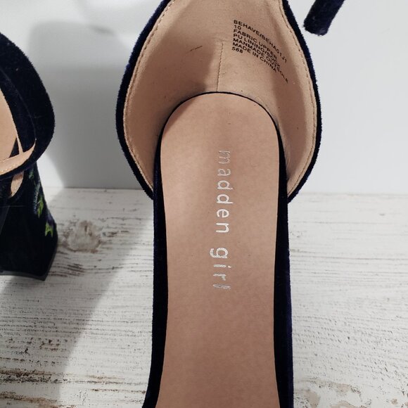 Madden Girl  Purple Velvet  Embroidered Floral Open Toe Heels  Behave  Size 10 - Picture 4 of 8